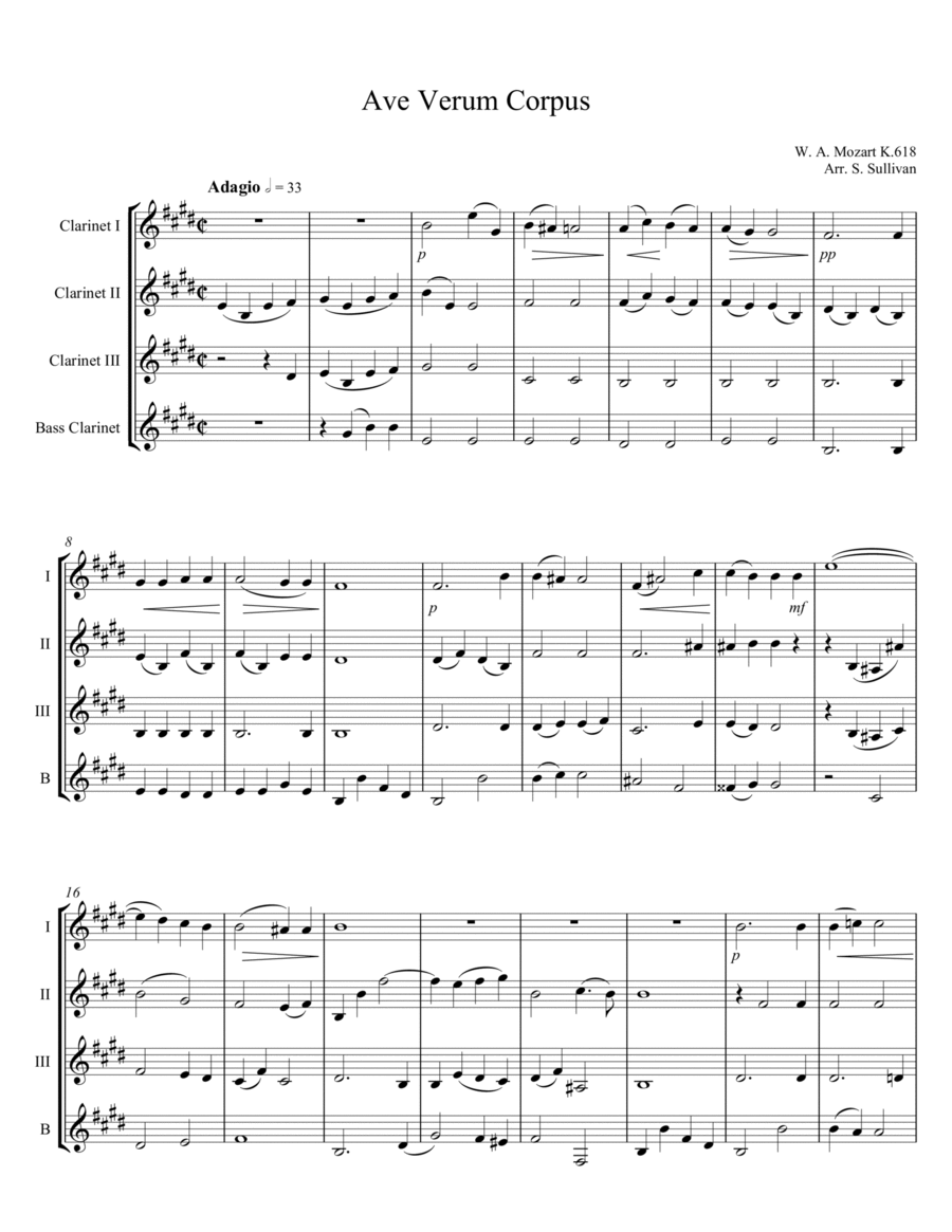 Ave Verum Corpus Clarinet Quartet scores gallery preview page 1