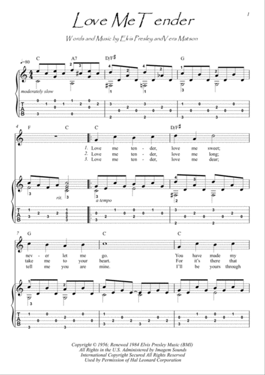 Love Me Tender Electric Guitar scores gallery preview page 1