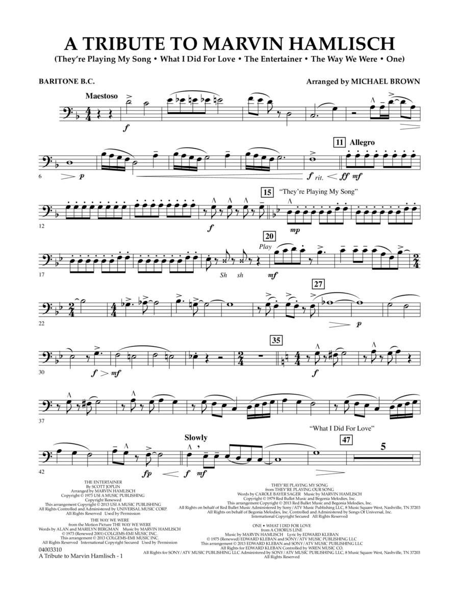A Tribute To Marvin Hamlisch - Baritone B.C. Concert Band scores gallery preview page 1