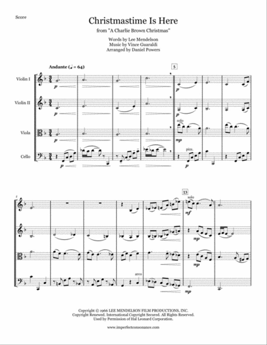 Christmas Time Is Here String Quartet scores gallery preview page 1