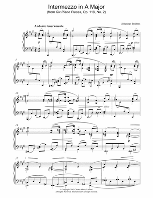 Book cover for Intermezzo in A Major (from Six Piano Pieces, Op. 118, No. 2)
