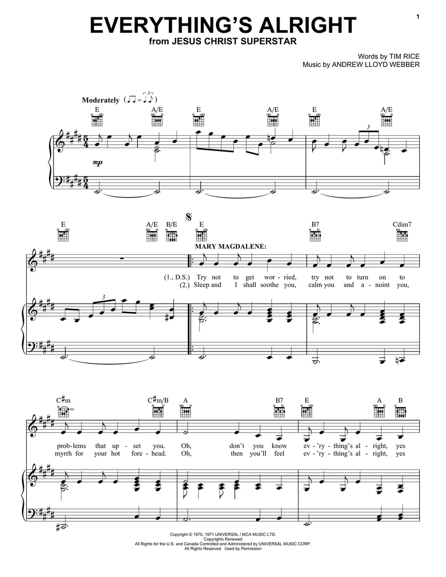 Everything's Alright (from Jesus Christ Superstar) Acoustic Guitar scores gallery preview page 1