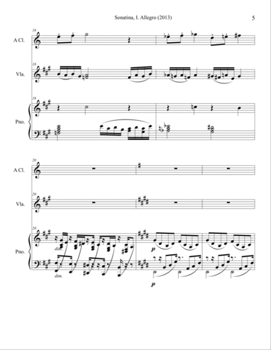 Sonatina for Clarinet, Viola and Piano (2013) Small Ensemble scores gallery preview page 5