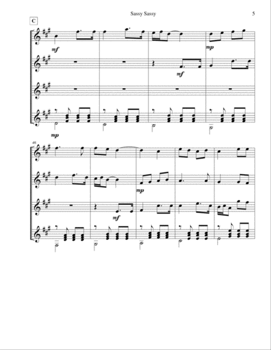 Sassy Sassy for guitar quartet/ Sassy Sassy para cuarteto de guitarras/ Mario Londono Guitar Ensemble scores gallery preview page 5