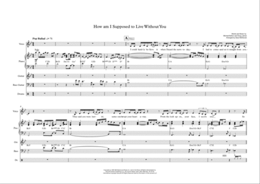 How Am I Supposed To Live Without You Bass Voice scores gallery preview page 1