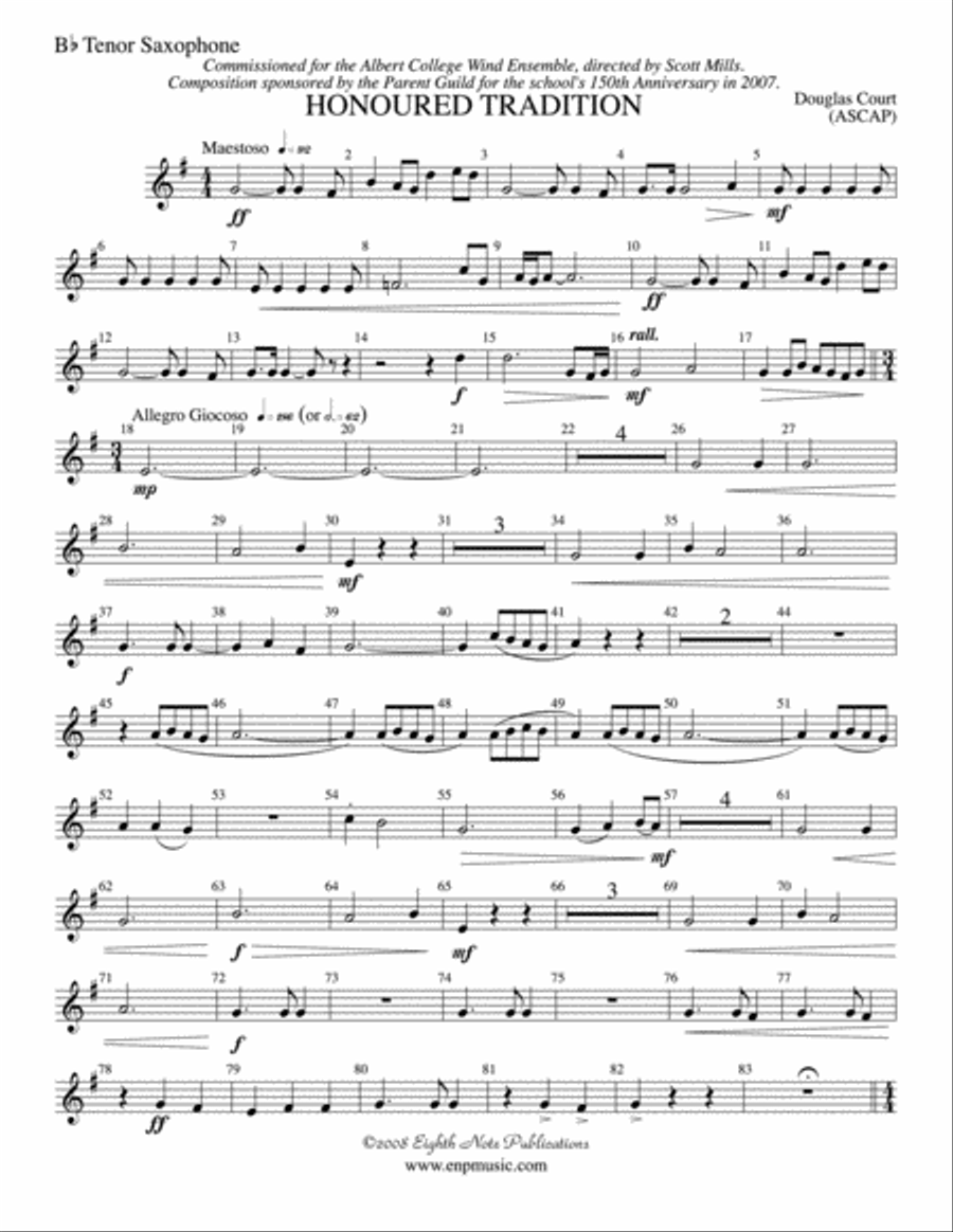 Honoured Tradition: B-flat Tenor Saxophone Concert Band scores gallery preview page 1