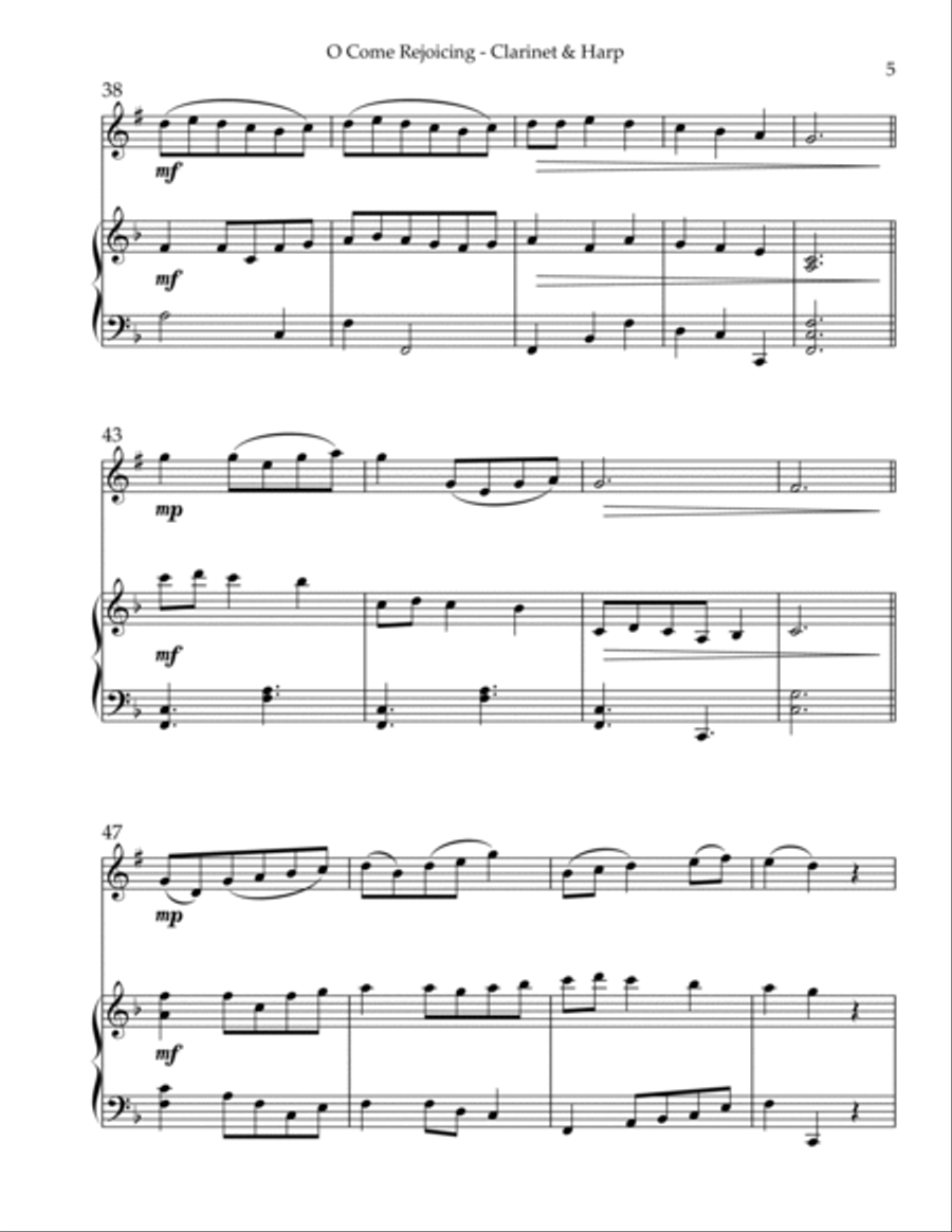 O Come Rejoicing, Duet for Bb Clarinet & Harp B-Flat Clarinet scores gallery preview page 5