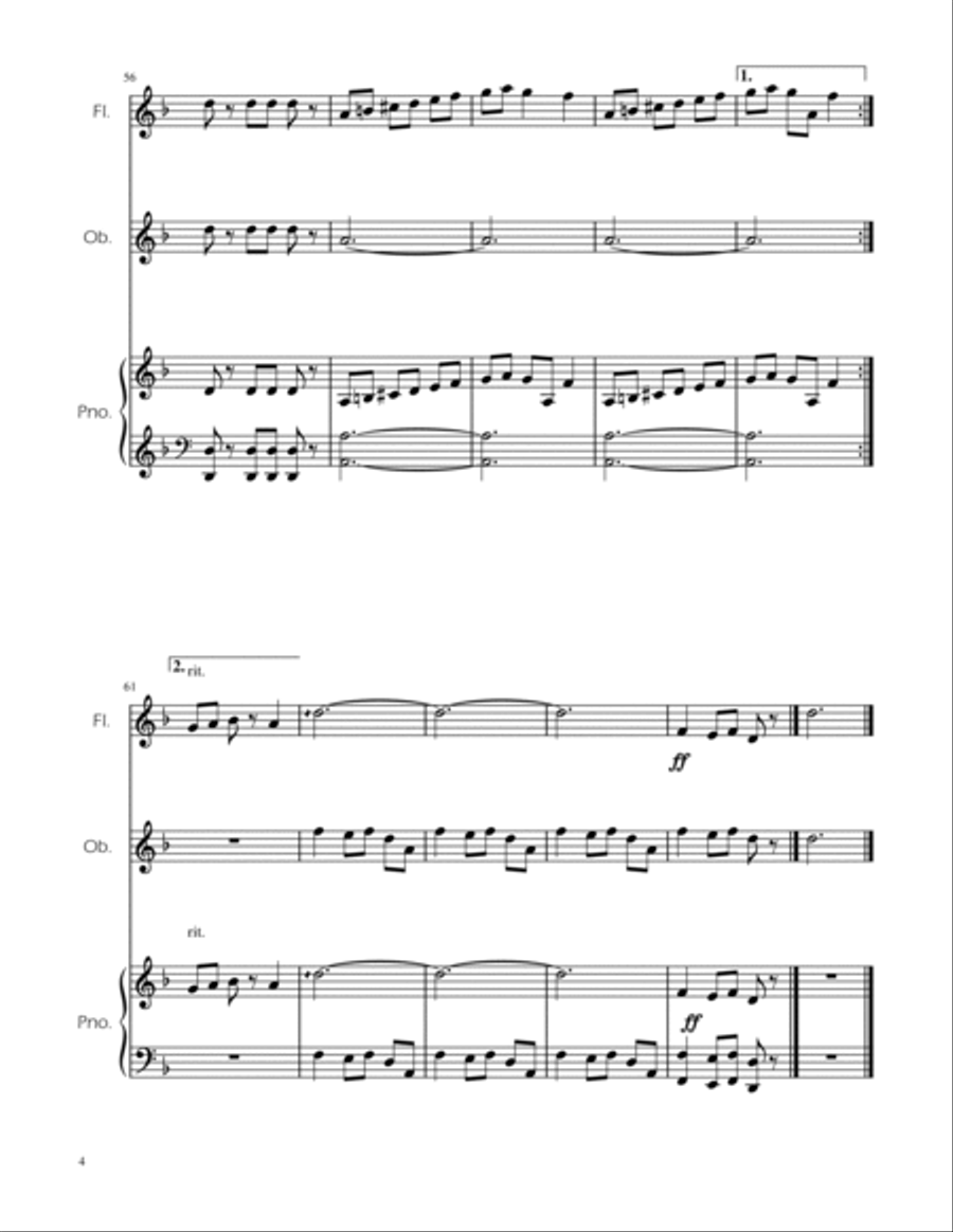 Carol of the Bells - Flute and Oboe Duet w/ Piano Woodwind Duet scores gallery preview page 4