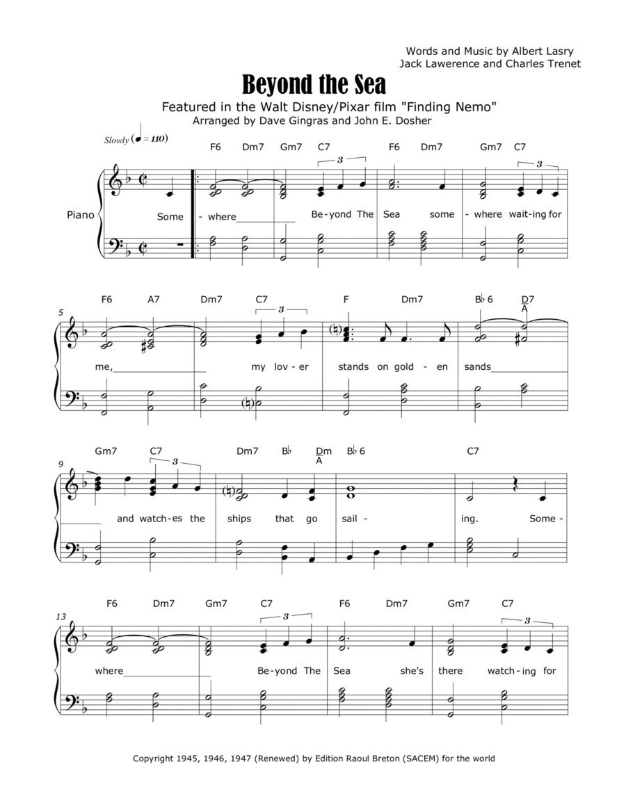 Beyond The Sea Voice scores gallery preview page 1