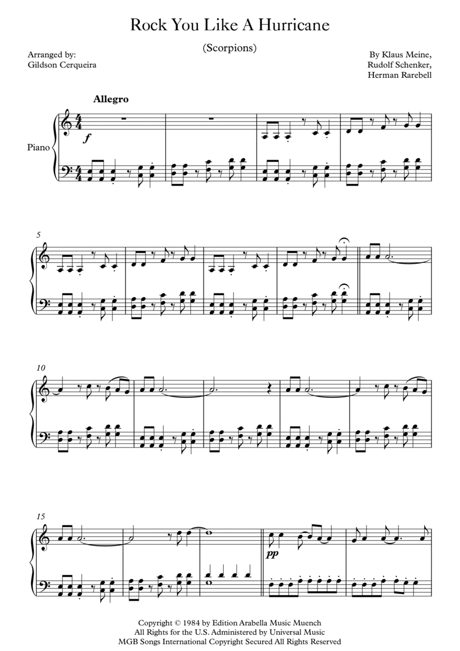 Rock You Like A Hurricane Easy Piano scores gallery preview page 1