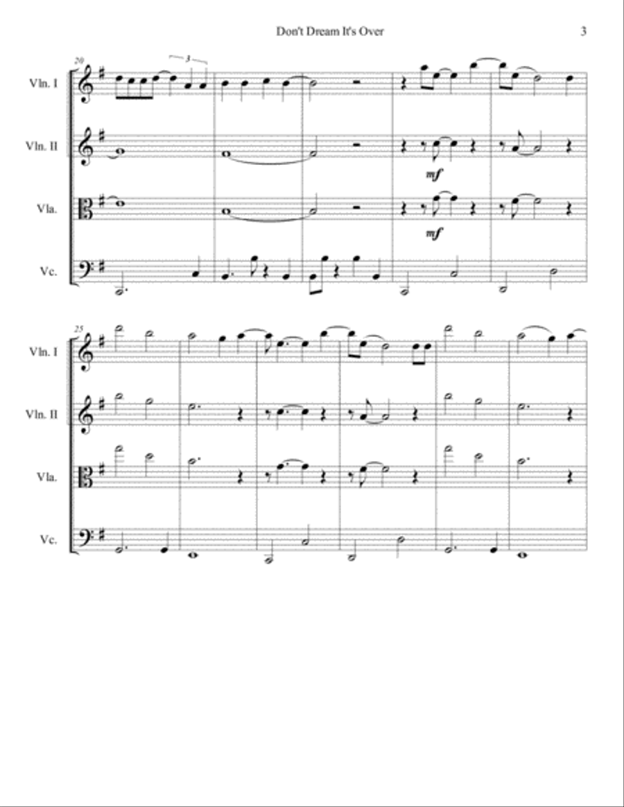 Don't Dream It's Over String Quartet scores gallery preview page 3