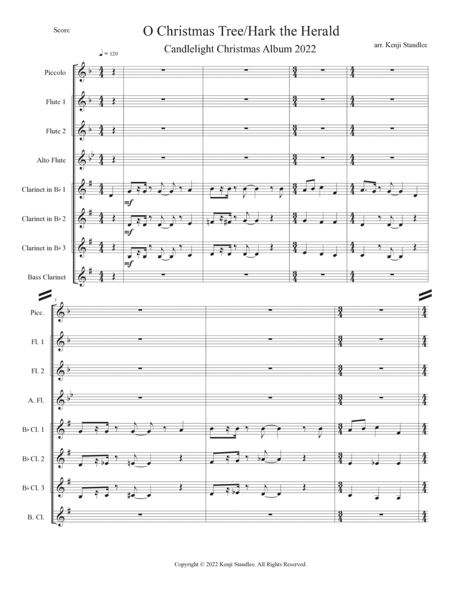 O Christmas Tree & Hark! The Herald Angels Sing Woodwind Ensemble scores gallery preview page 1