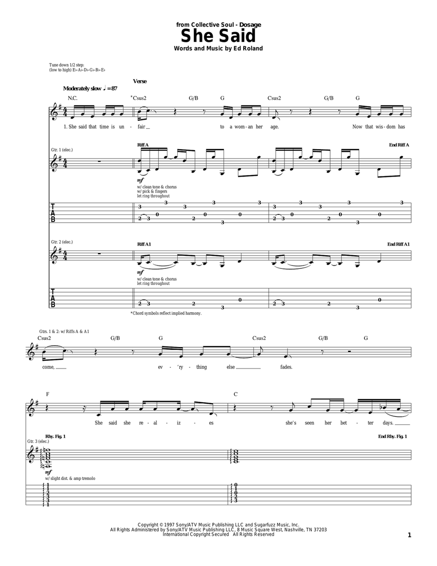 She Said Acoustic Guitar scores gallery preview page 1