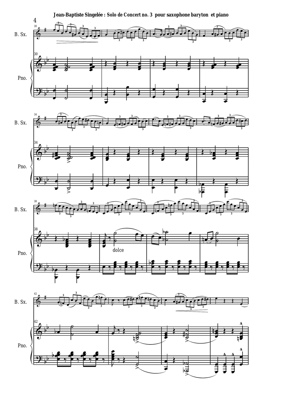 Jean-Baptiste Singelée Solo de Concert no. 3, Opus 83 for baritone saxophone and piano Baritone Saxophone scores gallery preview page 4