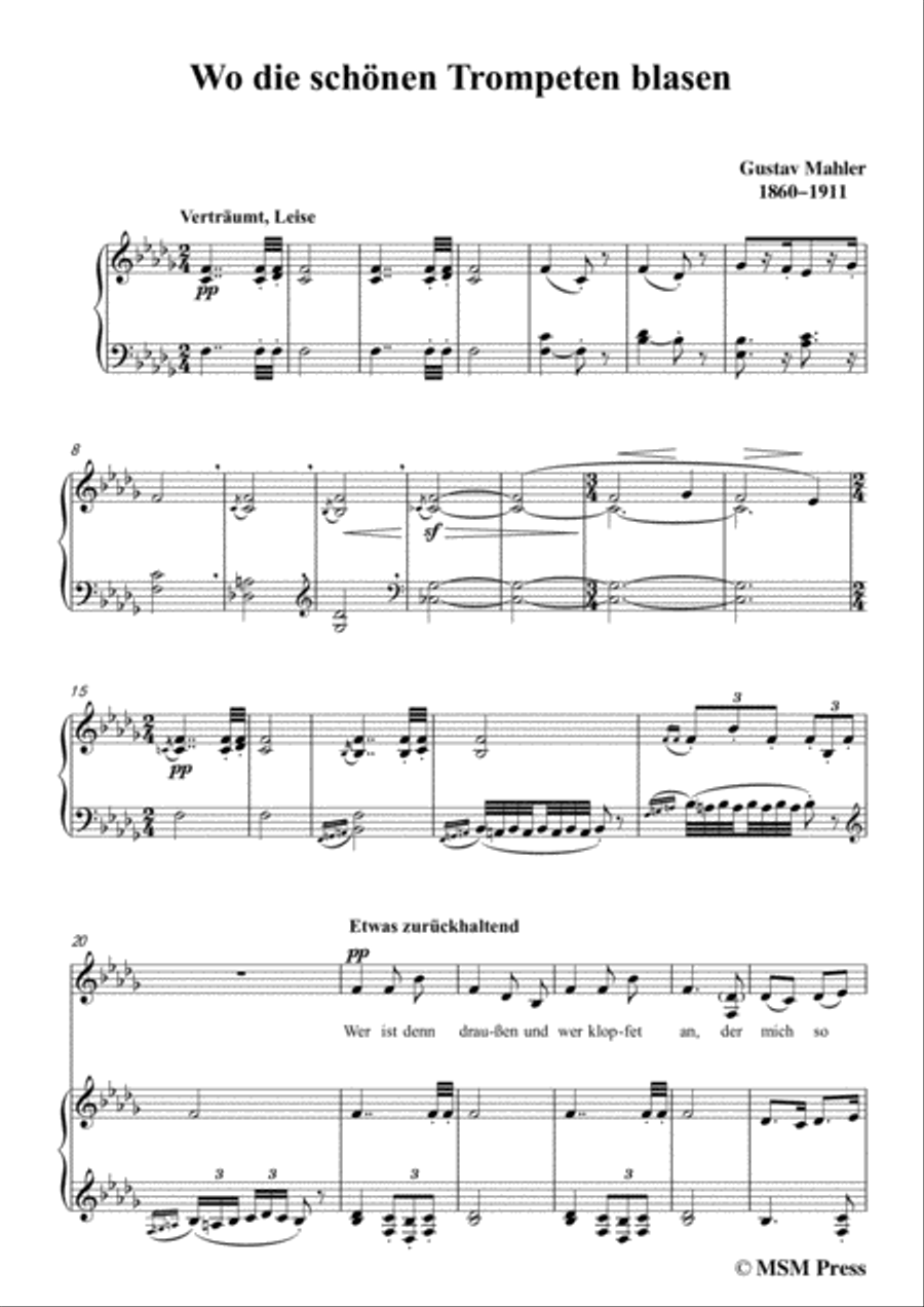 Mahler-Wo die schönen Trompeten blasen in b flat minor,for Voice and Piano Voice Solo scores gallery preview page 3