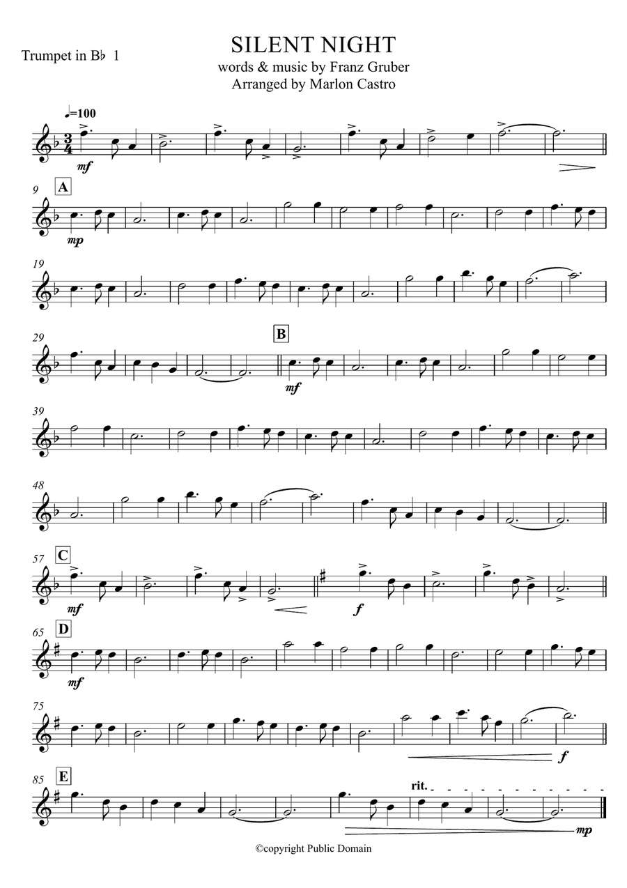 SILENT NIGHT - Trumpet Quartet Brass Ensemble scores gallery preview page 4