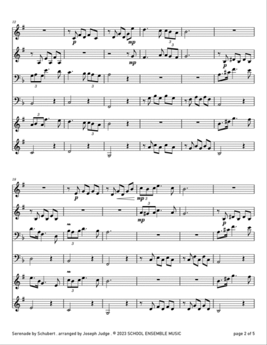 Serenade by Schubert for Brass Quartet in Schools Brass Quartet scores gallery preview page 2