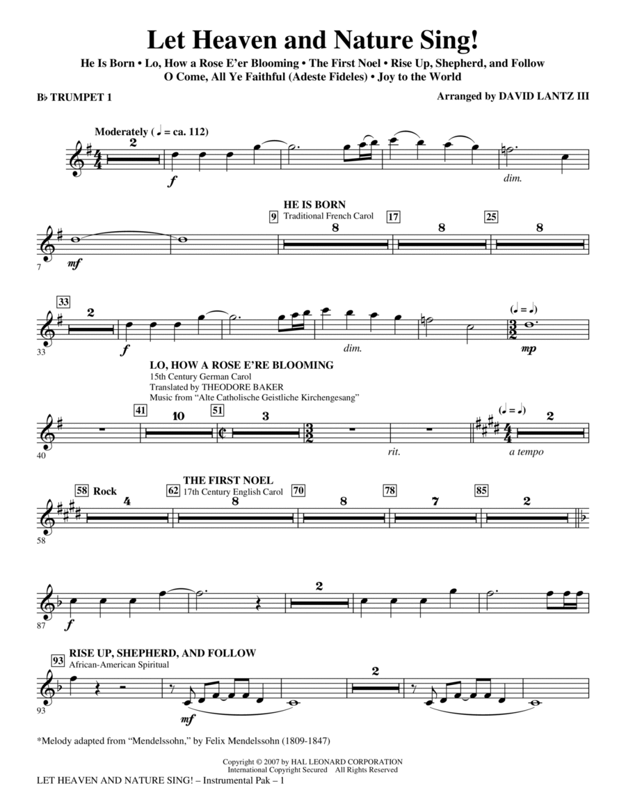 Let Heaven And Nature Sing! - Bb Trumpet 1 Choir scores gallery preview page 1