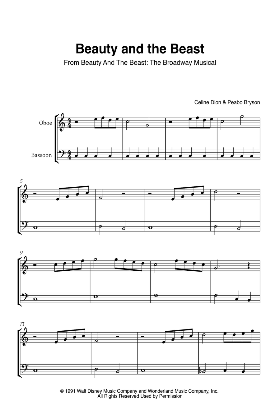 Beauty And The Beast Beauty And The Beast Woodwind Duet scores gallery preview page 1