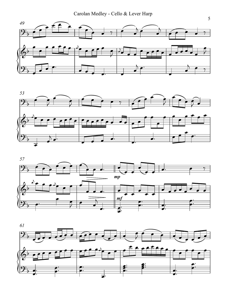 Carolan Medley, Duet for Cello & Lever Harp String Duet scores gallery preview page 5