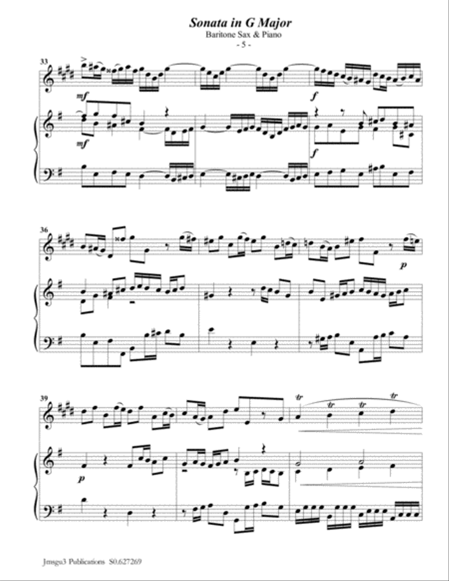 Telemann: Four Sonatas for Baritone Sax & Piano Baritone Saxophone scores gallery preview page 5