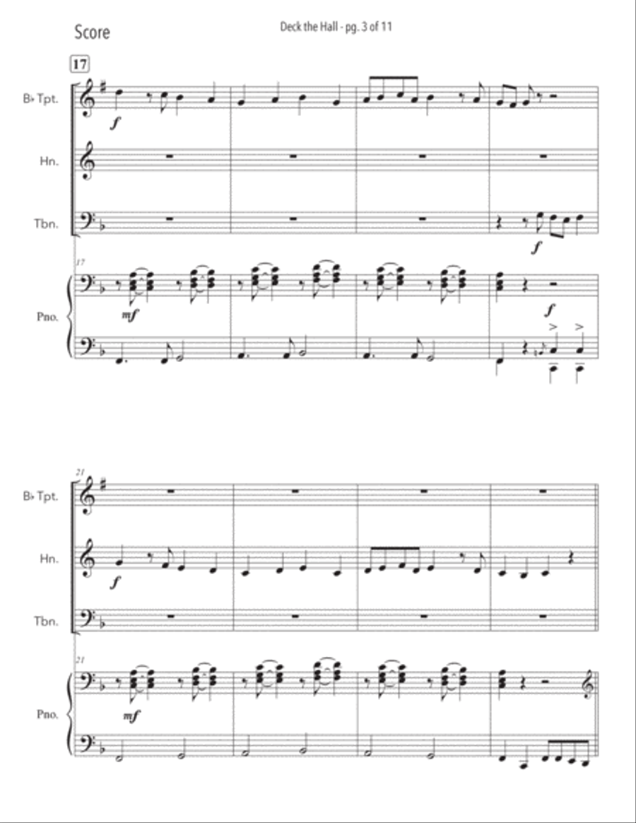 Deck The Halls Brass Trio with Piano Accompaniment Brass Trio scores gallery preview page 4