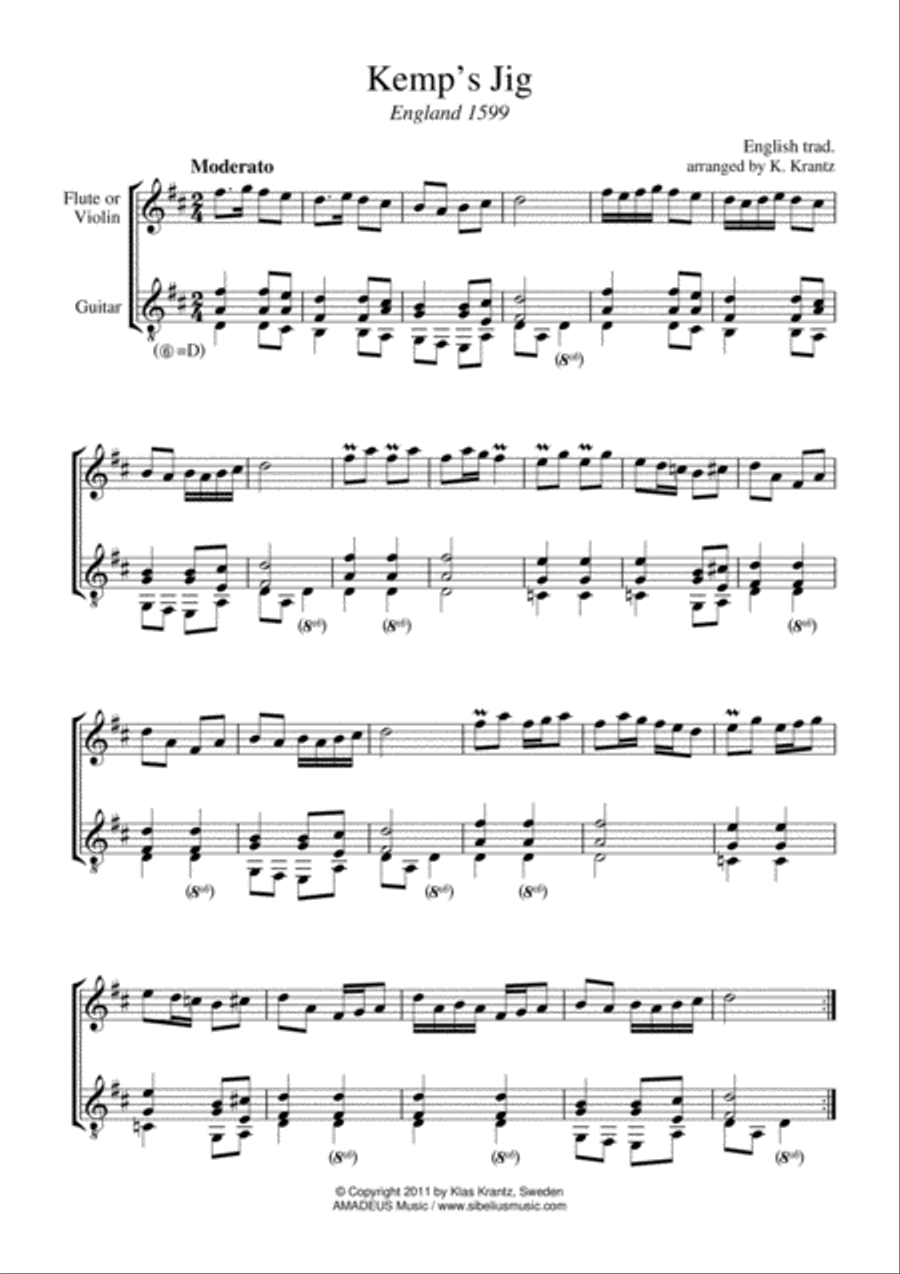 Kemp's Jig and Spilt Whiskey (Suo-gan) for flute and guitar Piccolo scores gallery preview page 1
