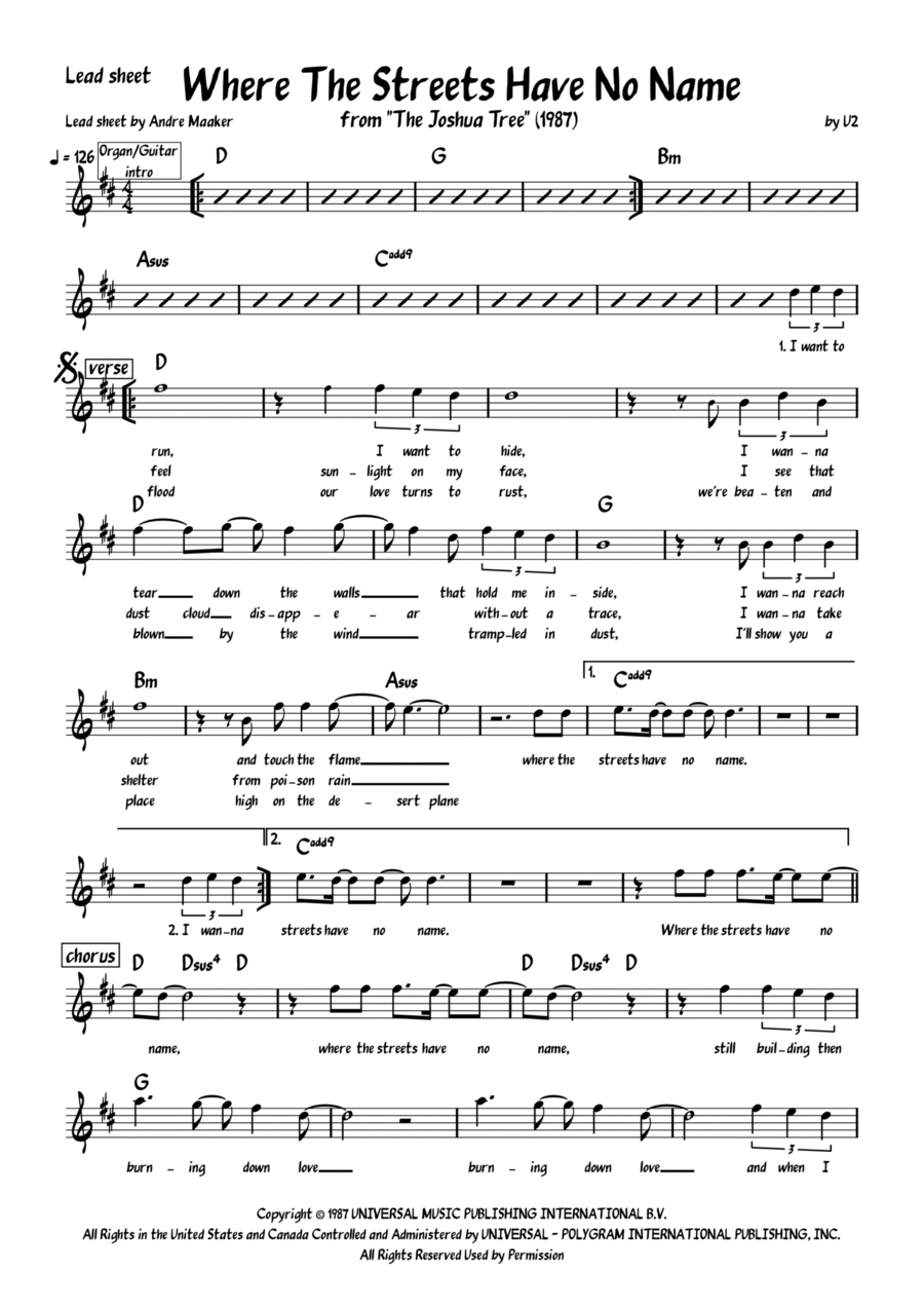 Where The Streets Have No Name Jazz Ensemble scores gallery preview page 1