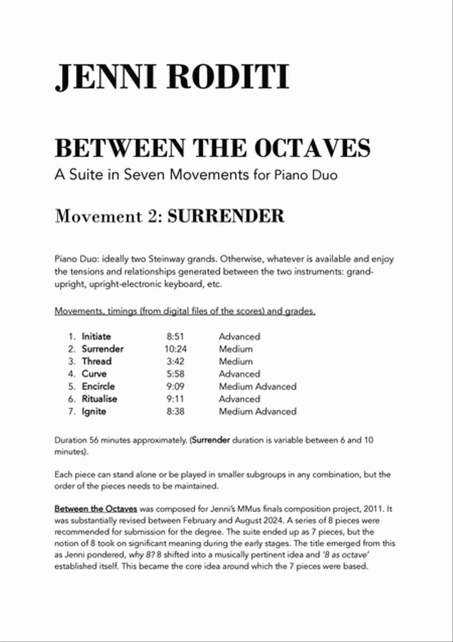 SURRENDER, Between the Octaves, A Piano Duo Suite (Movement 2 of 7) Piano Duet scores gallery preview page 2