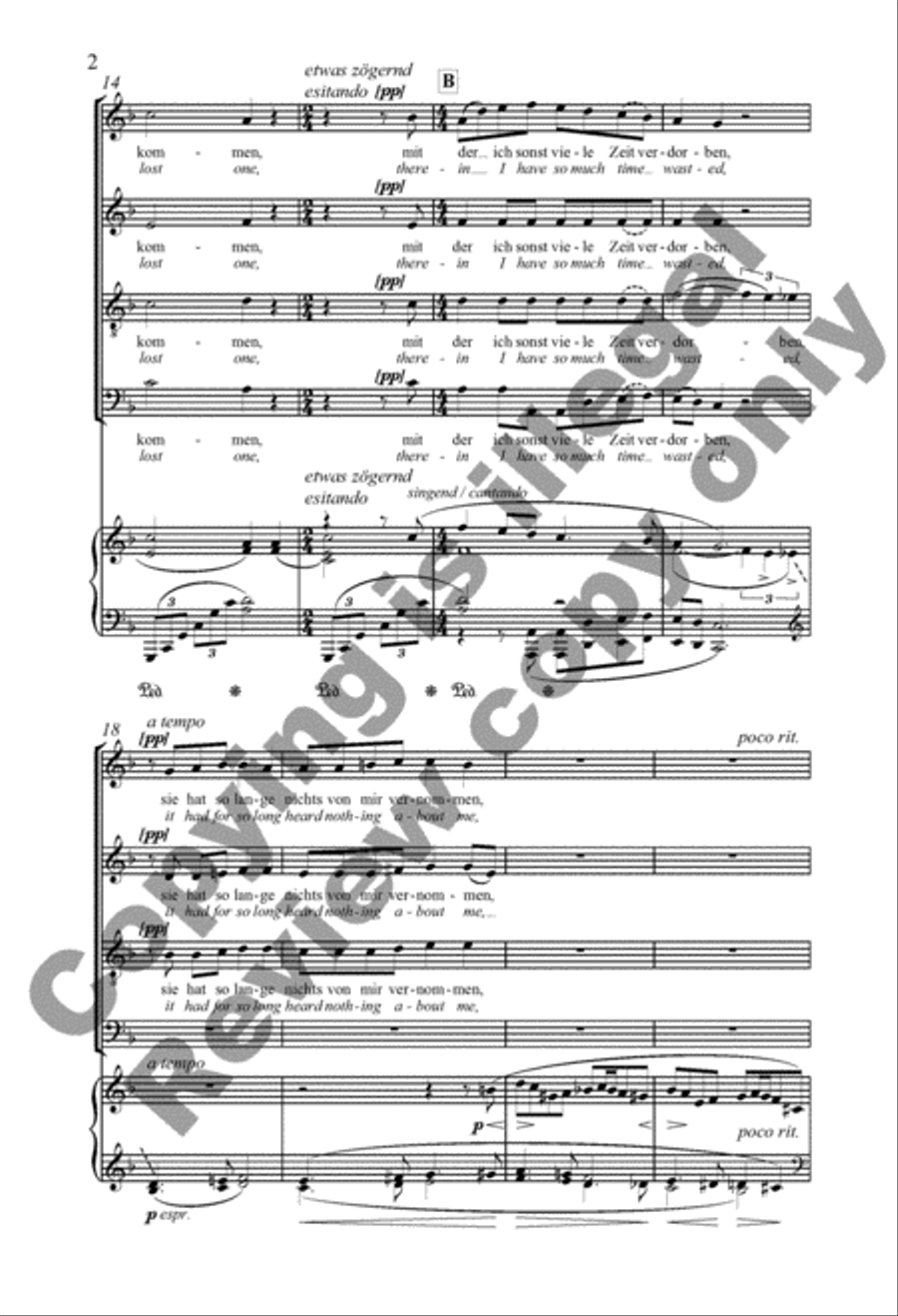 Ich bin der Welt abhanden gekommen: (Into This World I Came As a Lost One) 4-Part scores gallery preview page 3