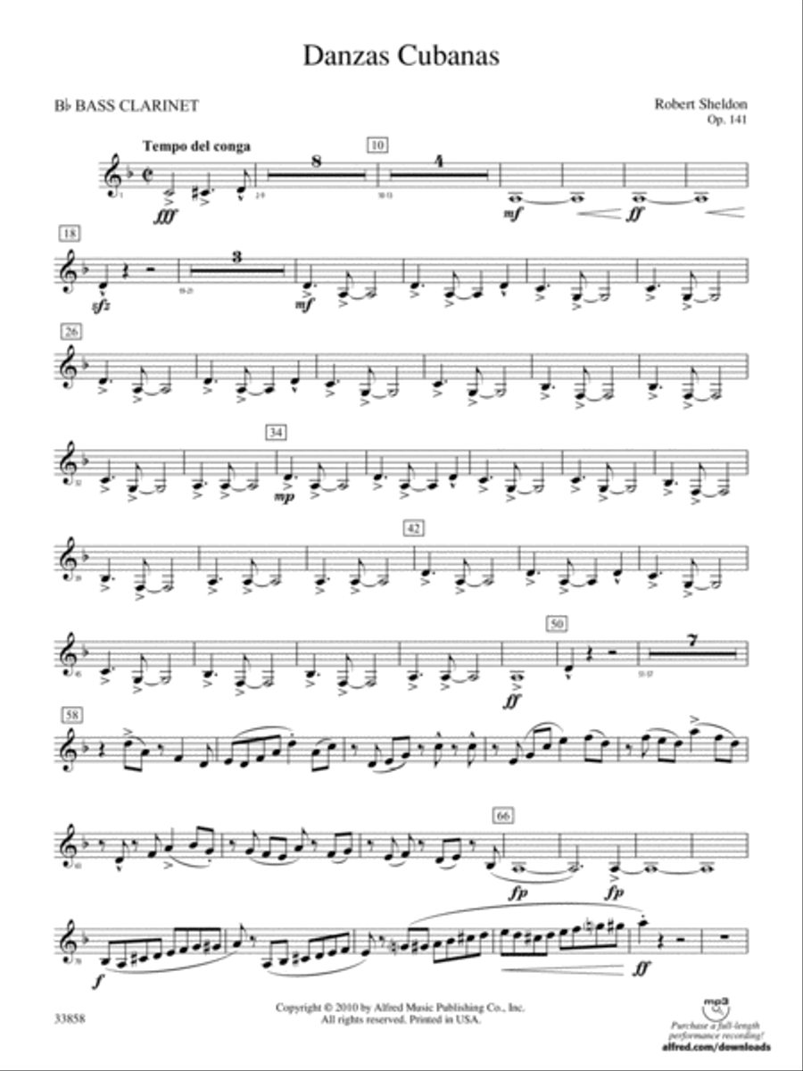 Danzas Cubanas: B-flat Bass Clarinet Concert Band scores gallery preview page 1