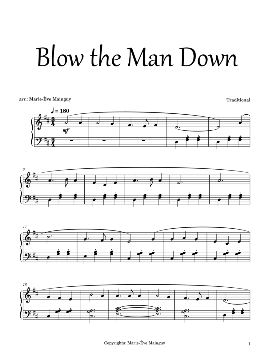 Blow the Man Down Piano Method scores gallery preview page 1