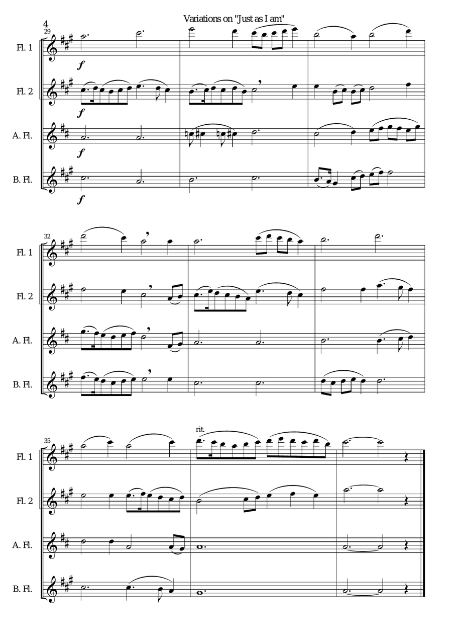 Variations on Just As I Am (Flute Quartet - 2 flutes, alto and bass flutes) Flute Quartet scores gallery preview page 4