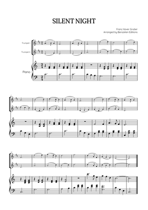 Silent Night for trumpet duet with piano accompaniment • easy Christmas song sheet music