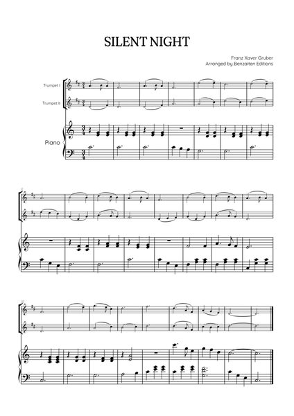 Silent Night for trumpet duet with piano accompaniment • easy Christmas song sheet music image number null