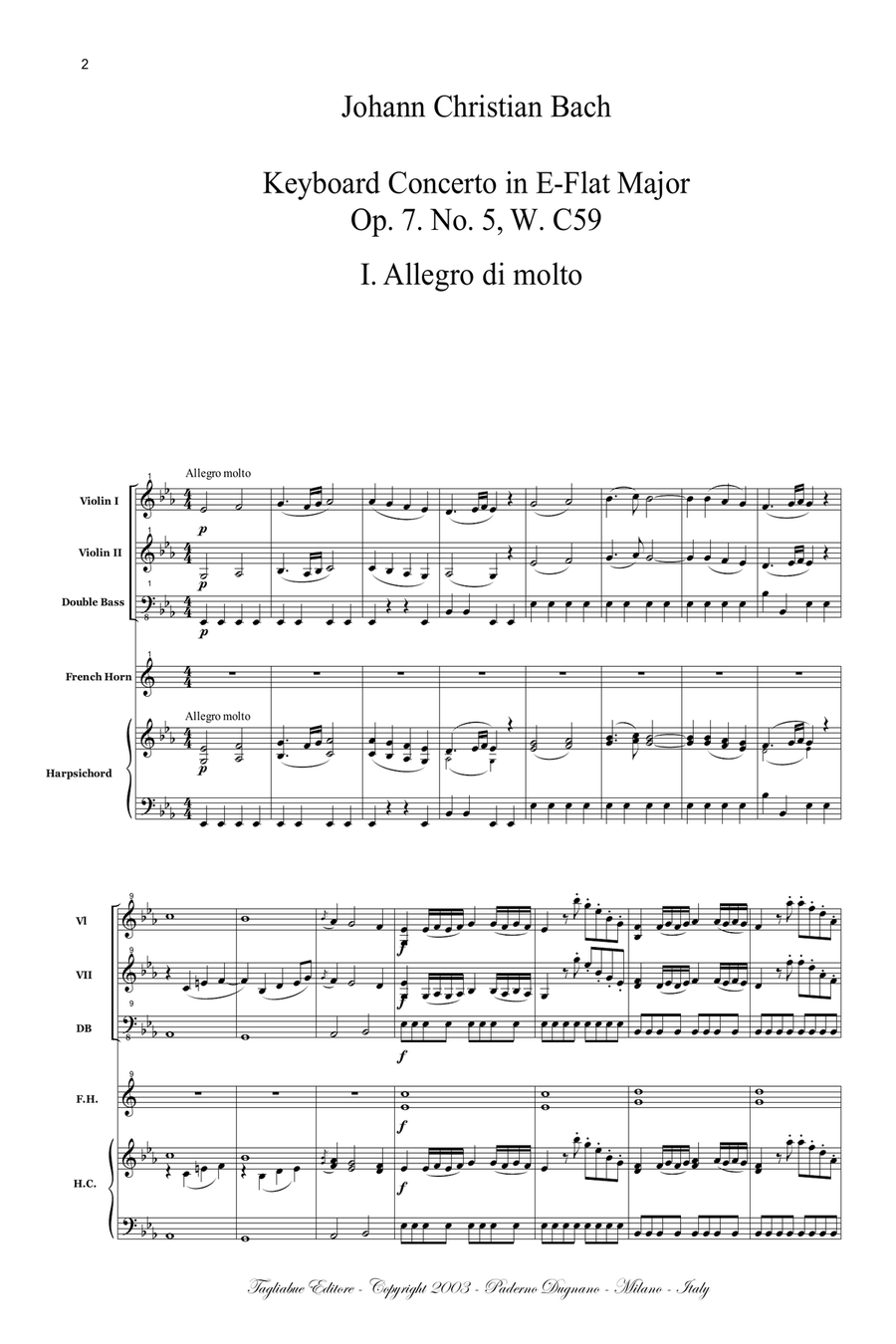 KEYBOARD CONCERTO in E-Flat Major - Op. 7. No. 5, W. C59 I. Allegro di molto Small Ensemble scores gallery preview page 2