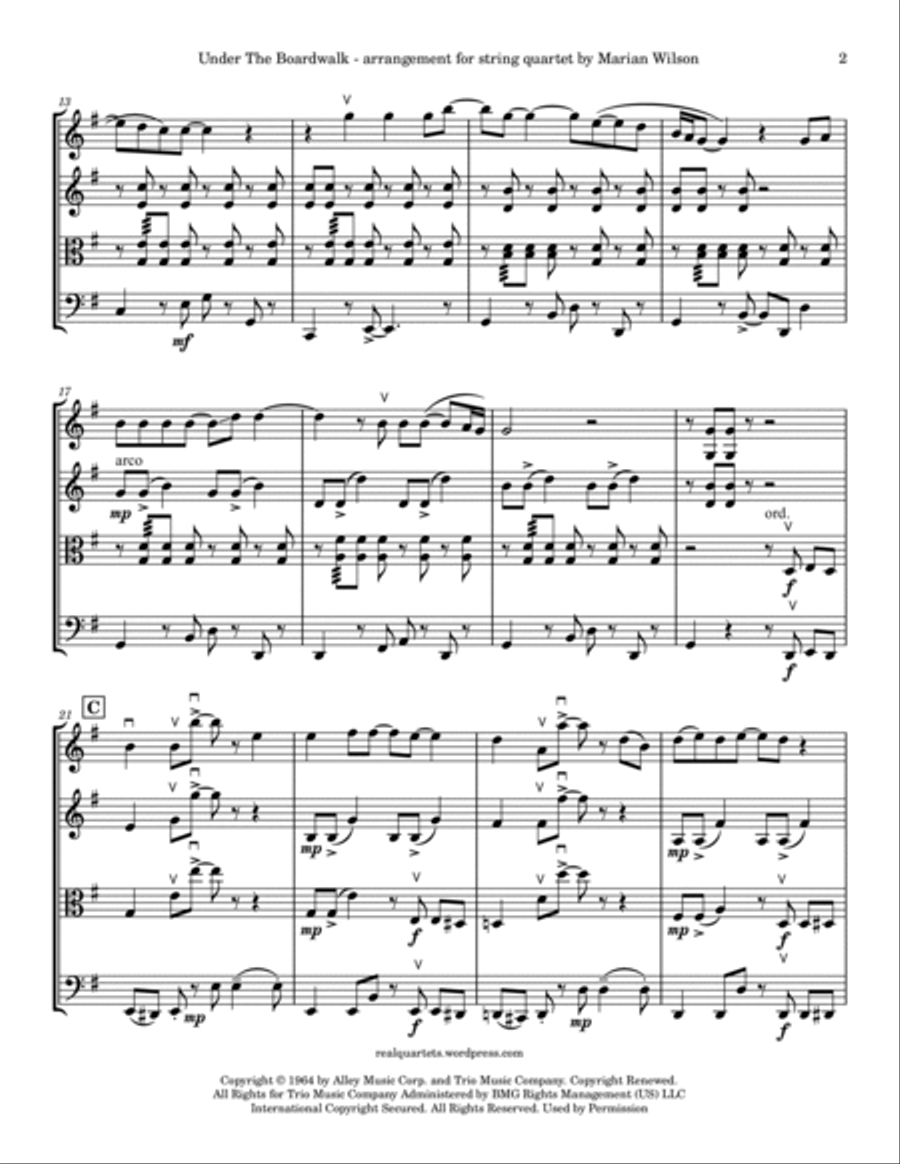 Under The Boardwalk Under The Boardwalk String Quartet scores gallery preview page 2