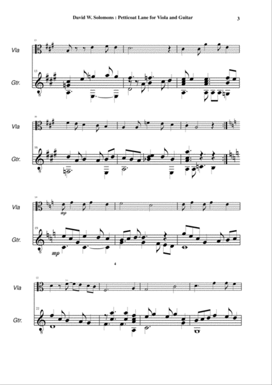 David Warin Solomons: Petticoat Lane for viola and guitar String Duet scores gallery preview page 3