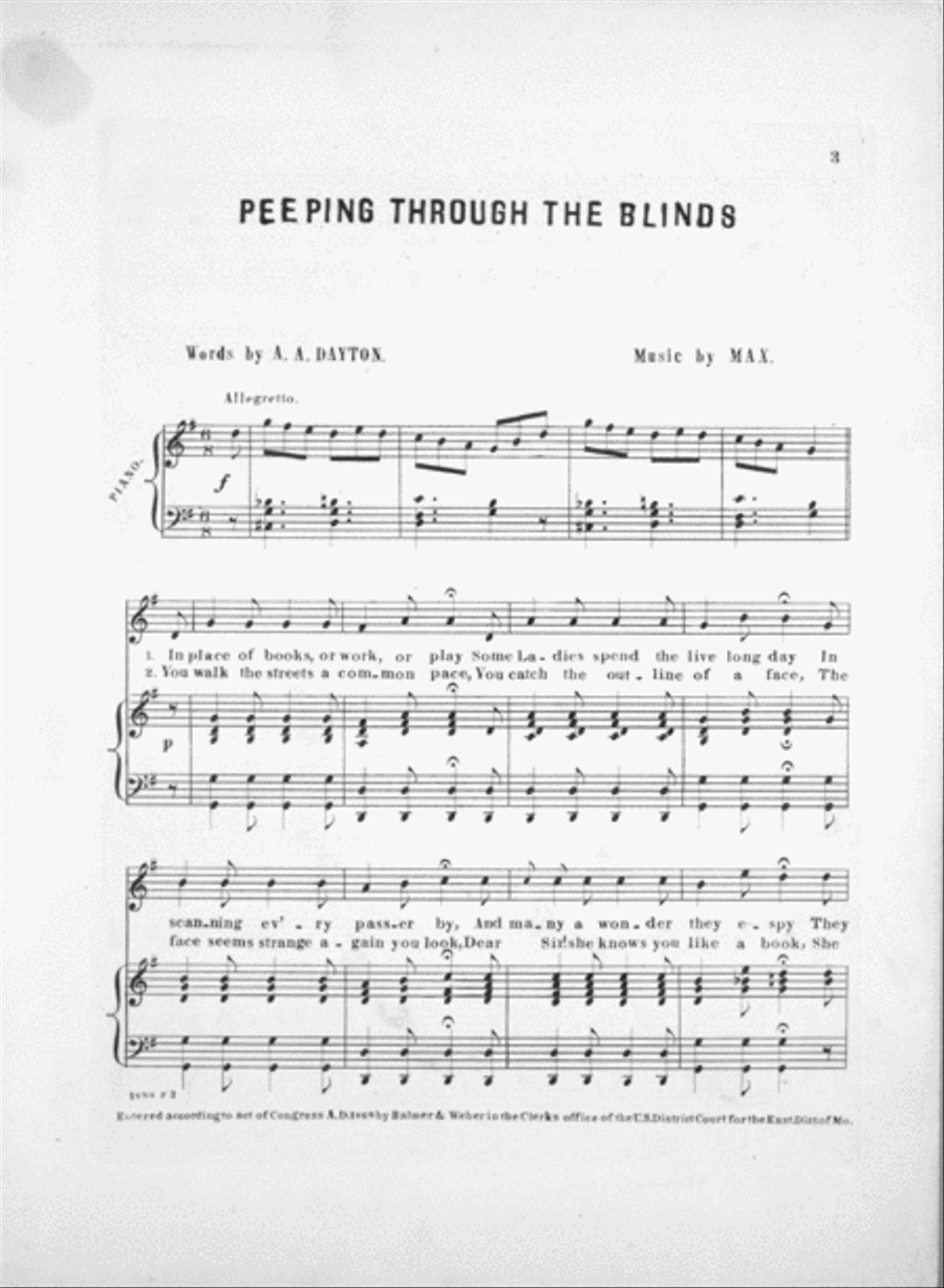 Peeping Through the Blinds. A Serio-Comic Song Voice scores gallery preview page 2