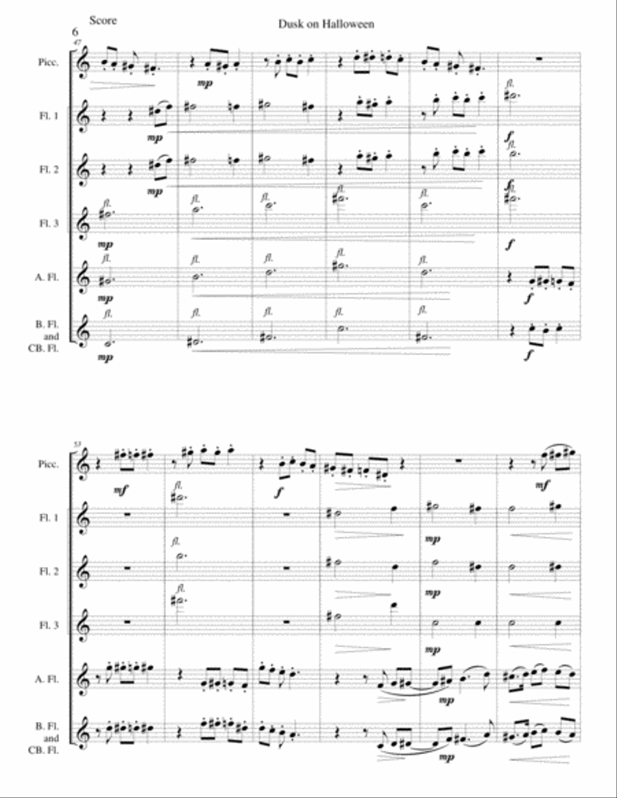 Dusk on Halloween for piccolo and flute choir Flute Choir scores gallery preview page 6