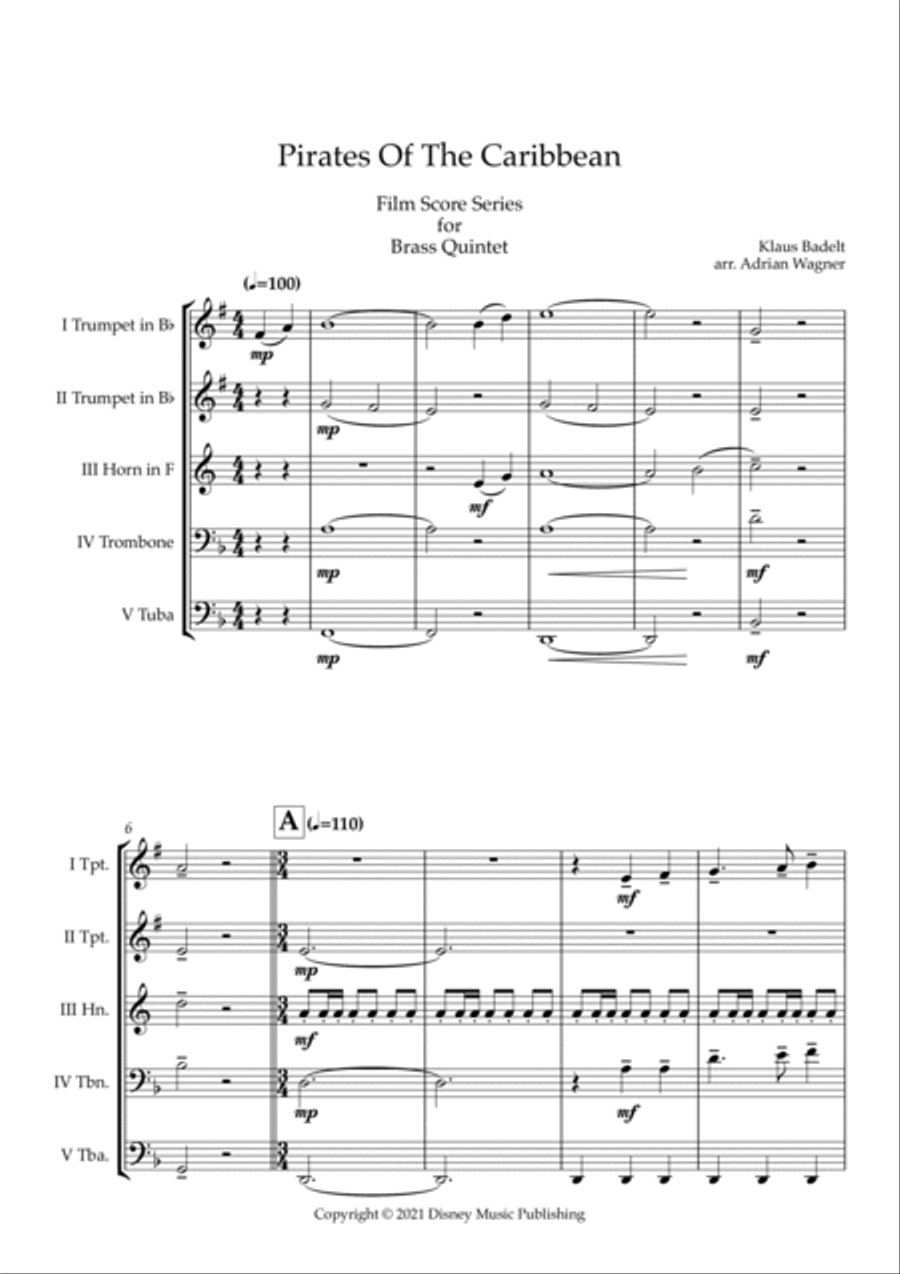 Pirates Of The Caribbean Brass Quintet scores gallery preview page 3