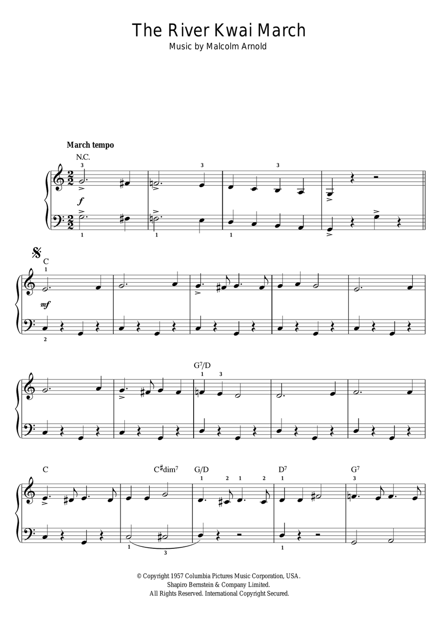 The River Kwai March (from 'The Bridge On The River Kwai') Piano, Vocal, Guitar scores gallery preview page 1