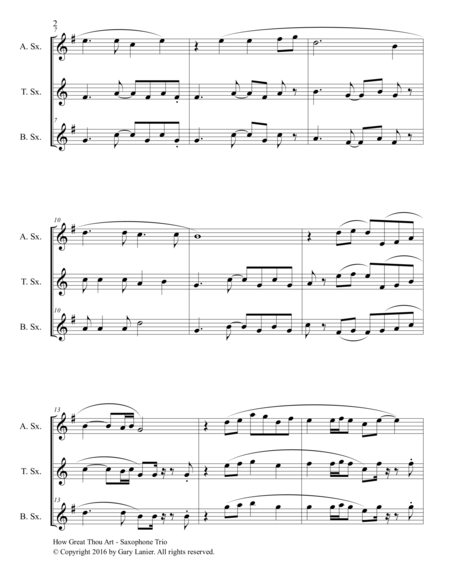 Gary Lanier: HOW GREAT THOU ART (Saxophone Trio – Alto Sax, Tenor Sax & Baritone Sax with Score & Parts)