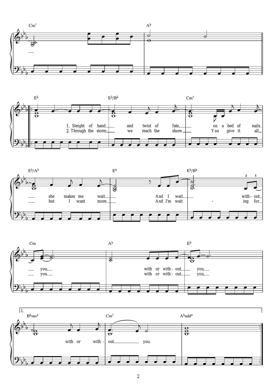 With Or Without You Voice scores gallery preview page 2