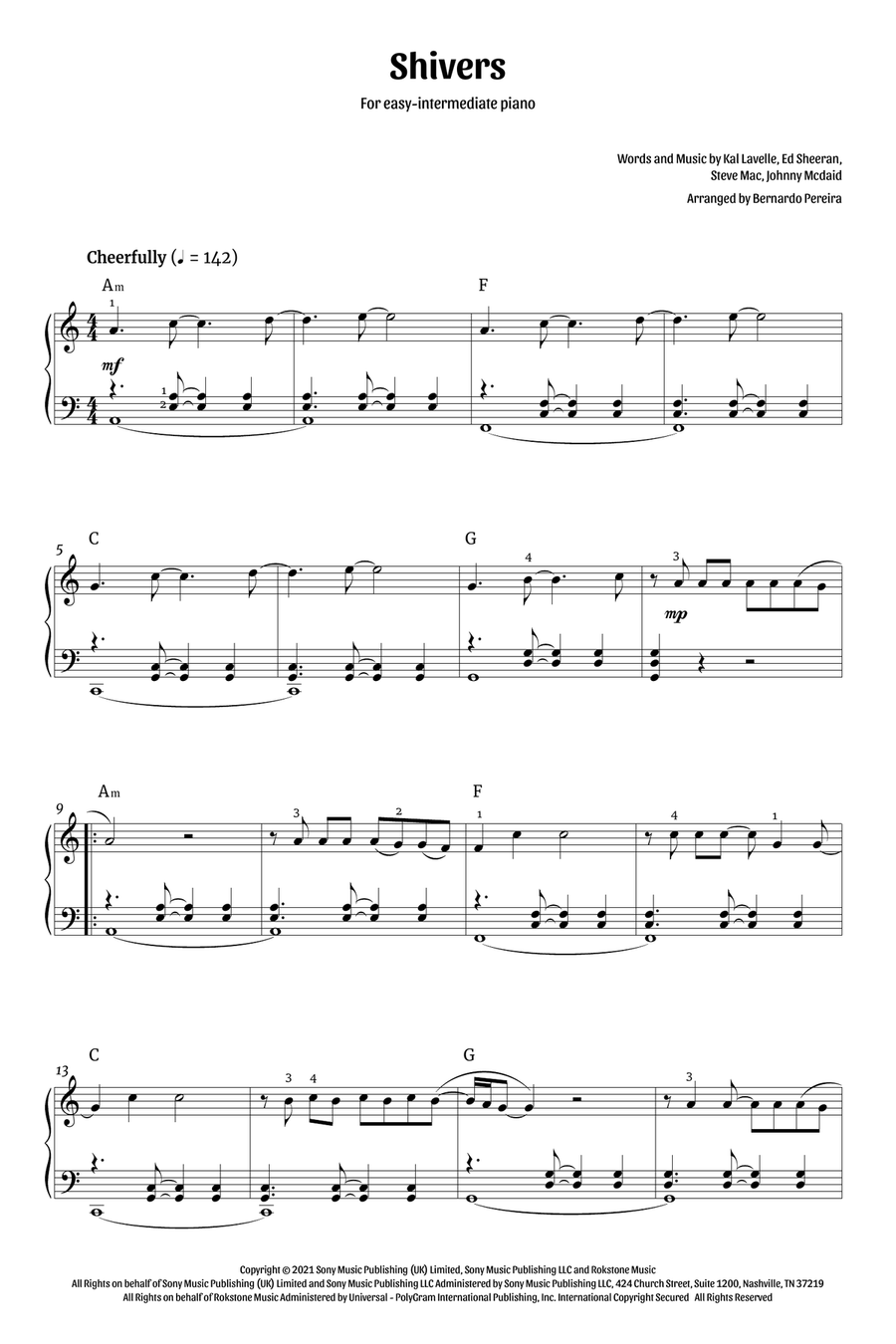 Shivers Piano Solo scores gallery preview page 1