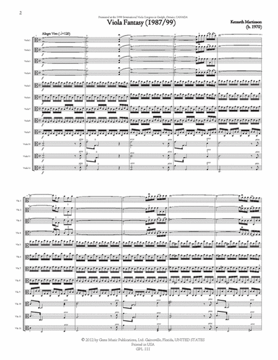 Viola Fantasy (1987/99) for 12 Violas