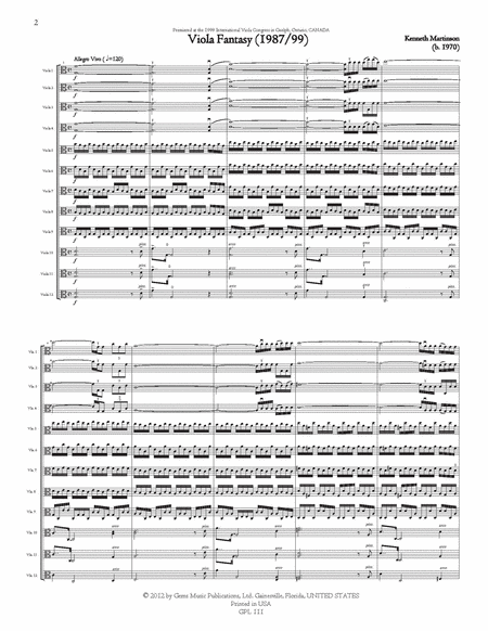 Viola Fantasy (1987/99) for 12 Violas