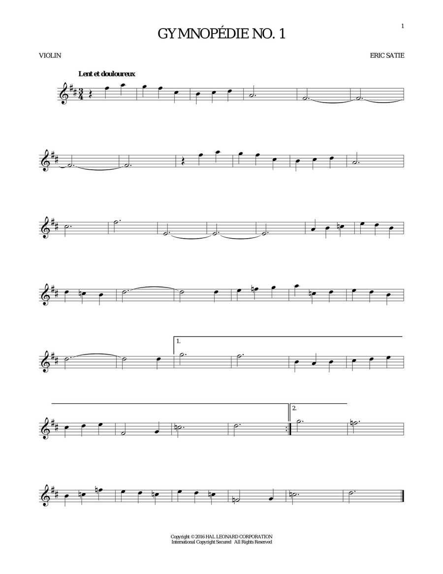 Gymnopedie No. 1 Gymnopedie No. 1 Violin Solo scores gallery preview page 1