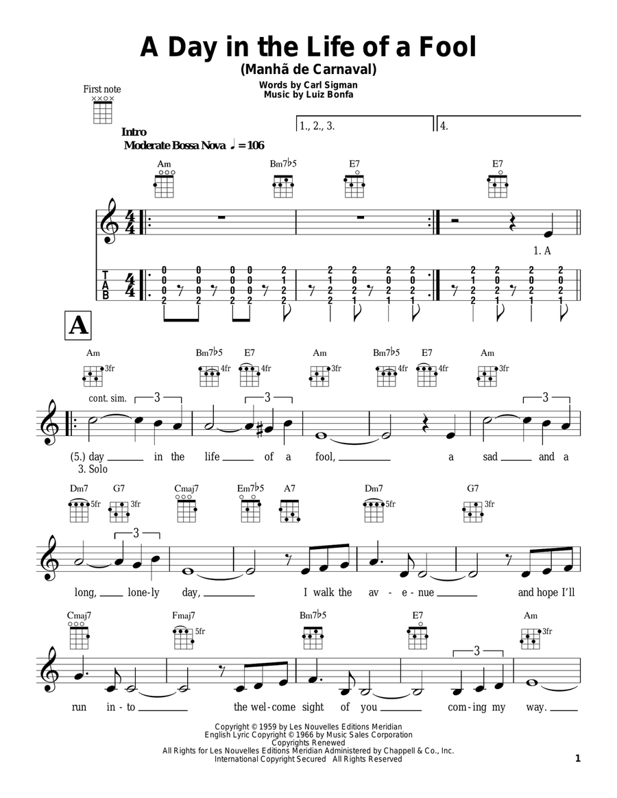 A Day In The Life Of A Fool (Manha De Carnaval) Ukulele scores gallery preview page 1