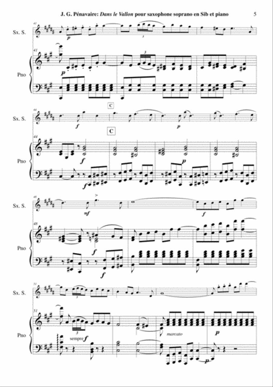 Jean-Grégoire Pénavaire: Dans le Vallon, Villanelle arranged for Bb soprano saxohone and piano Soprano Saxophone scores gallery preview page 5